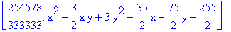 [254578/333333, x^2+3/2*x*y+3*y^2-35/2*x-75/2*y+255/2]